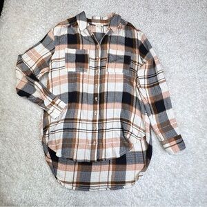 Anthropologie Pilcro Relaxed Long-Sleeve Checker Shirt Textured Boho Festival xs